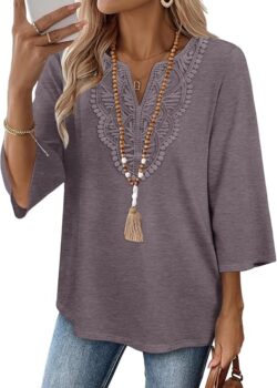 WIHOLL 3/4 Sleeve Boho Lace V-Neck Blouse Review | Dressy Casual Women’s Top